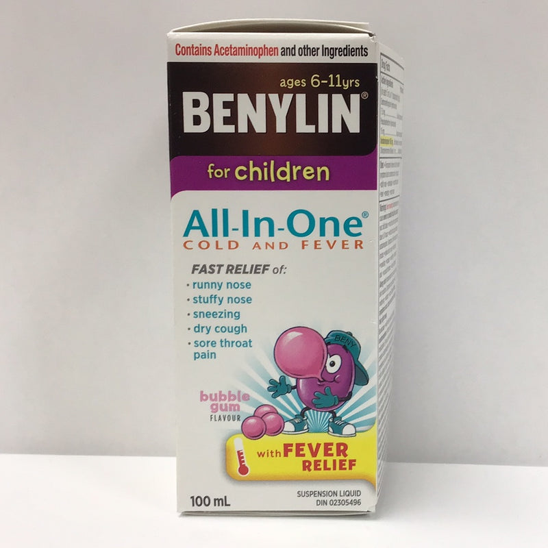 Benylin All-In-One Cold and Fever Syrup for Children Bubble Gum