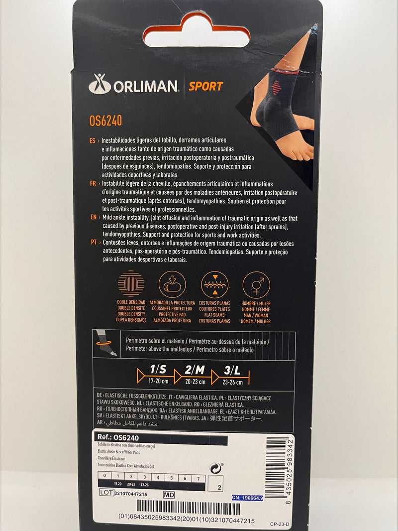 Orliman Sport Elastic Ankle Support With Gel Pads