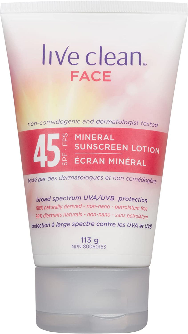 Live Clean Face Mineral SPF 45 Sunscreen Lotion