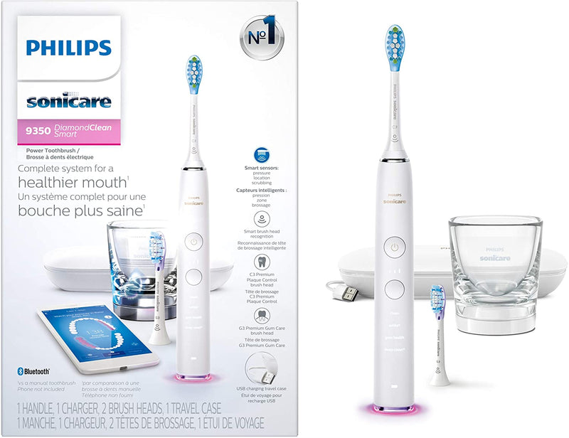 Philips Sonicare DiamondClean Smart 9350 Rechargeable Electric Toothbrush with Bluetooth & Travel Case (White)