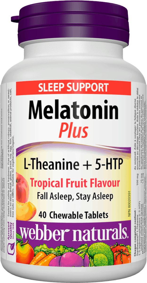 Webber Naturals Melatonin Plus with L-Theanine & 5-HTP Chewable Tablets Tropical Fruit