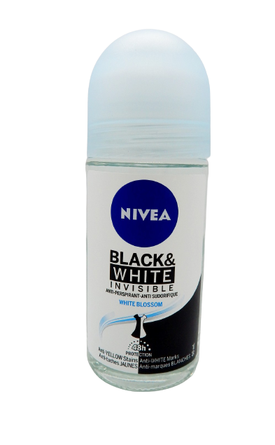 NIVEA Black & White Invisible 48H Protection Roll-On Antiperspirant, White Blossom