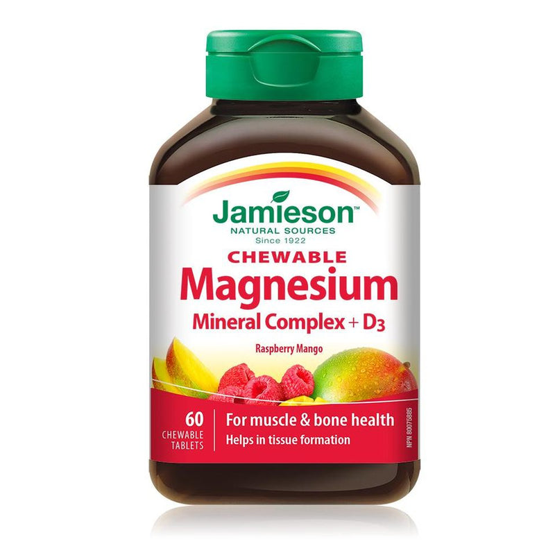 Jamieson Magnesium Mineral Complex Chewable Tablets Raspberry Mango