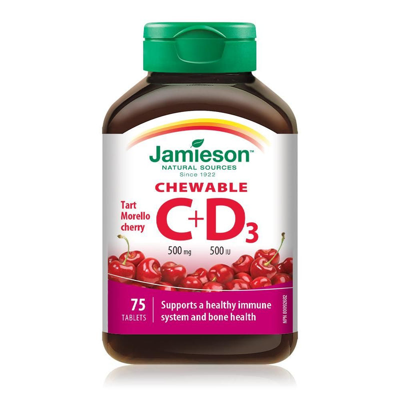 Jamieson Vitamin C & D3 Chewable Tablets Morello Cherry