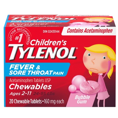 Tylenol Children's Fever & Sore Throat Pain Chewable Tablets Bubble Gum