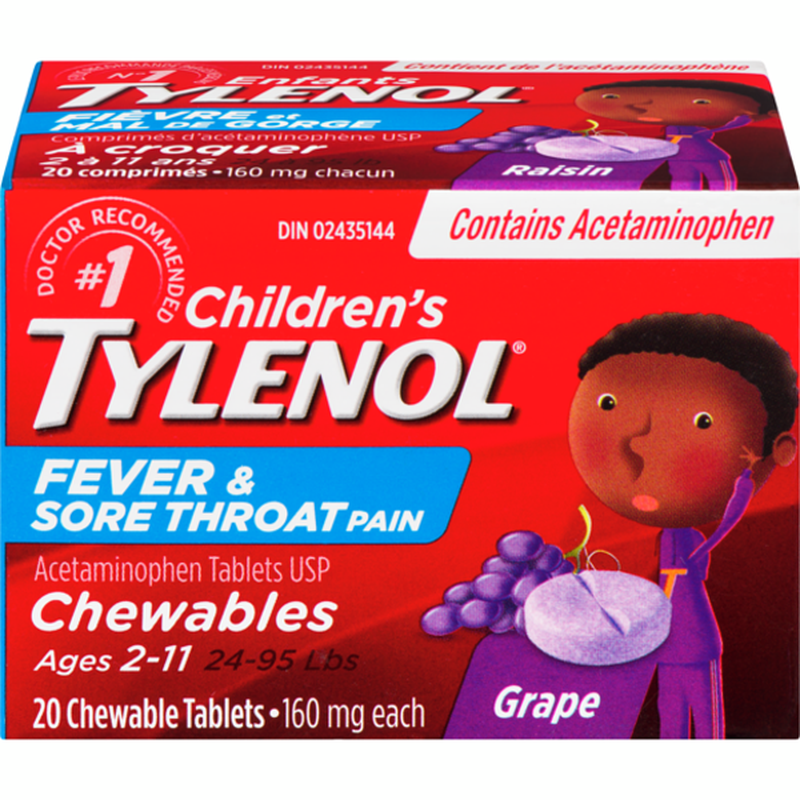 Tylenol Children's Fever & Sore Throat Pain Chewable Tablets Grape