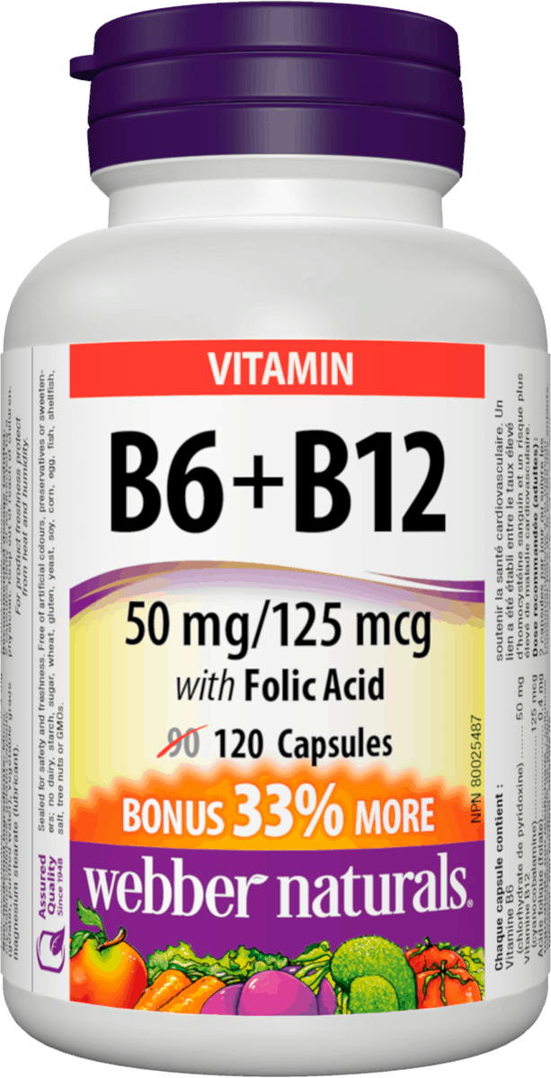 Webber Naturals Vitamin B6 & B12 with Folic Acid Capsules