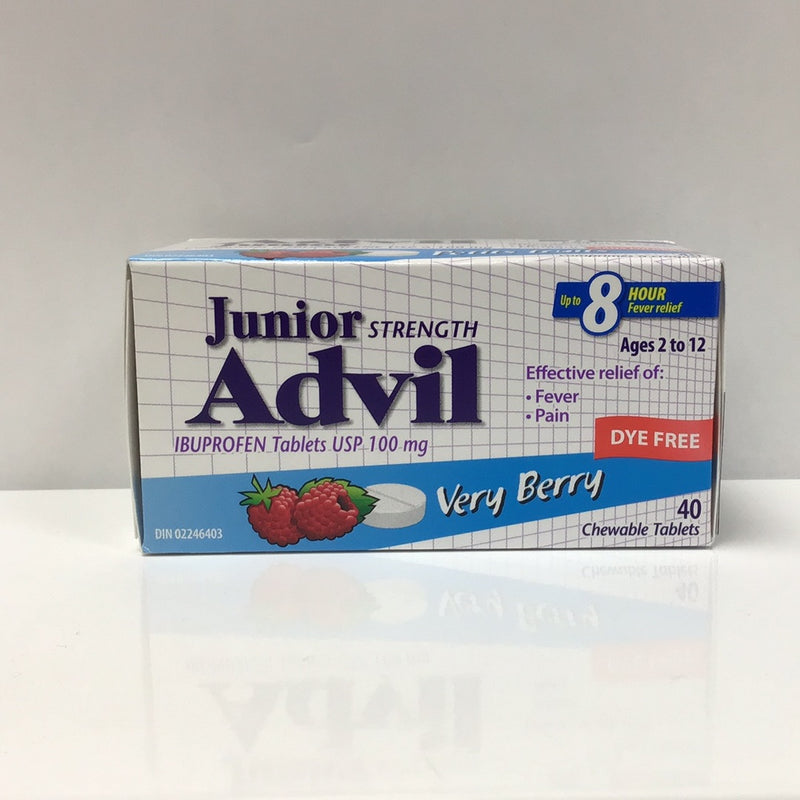 Advil Junior Strength Dye Free Chewable Tablets Very Berry